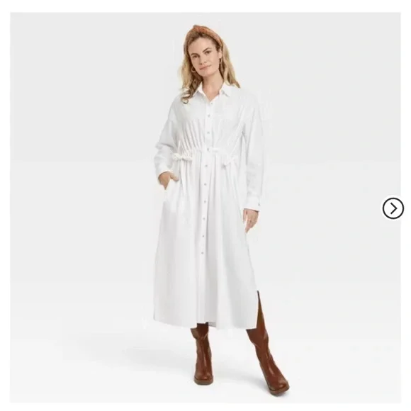 Universal Thread Cinch Waist Maxi White Shirt Dress - M - NWOT - Picture 3 of 4